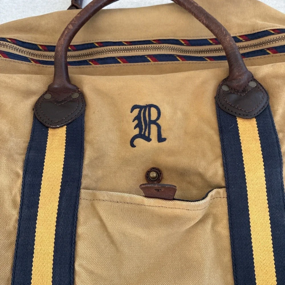 Vintage Rugby Ralph Lauren - Preppy Large Canvas Duffle Weekender Bag Khaki Tan